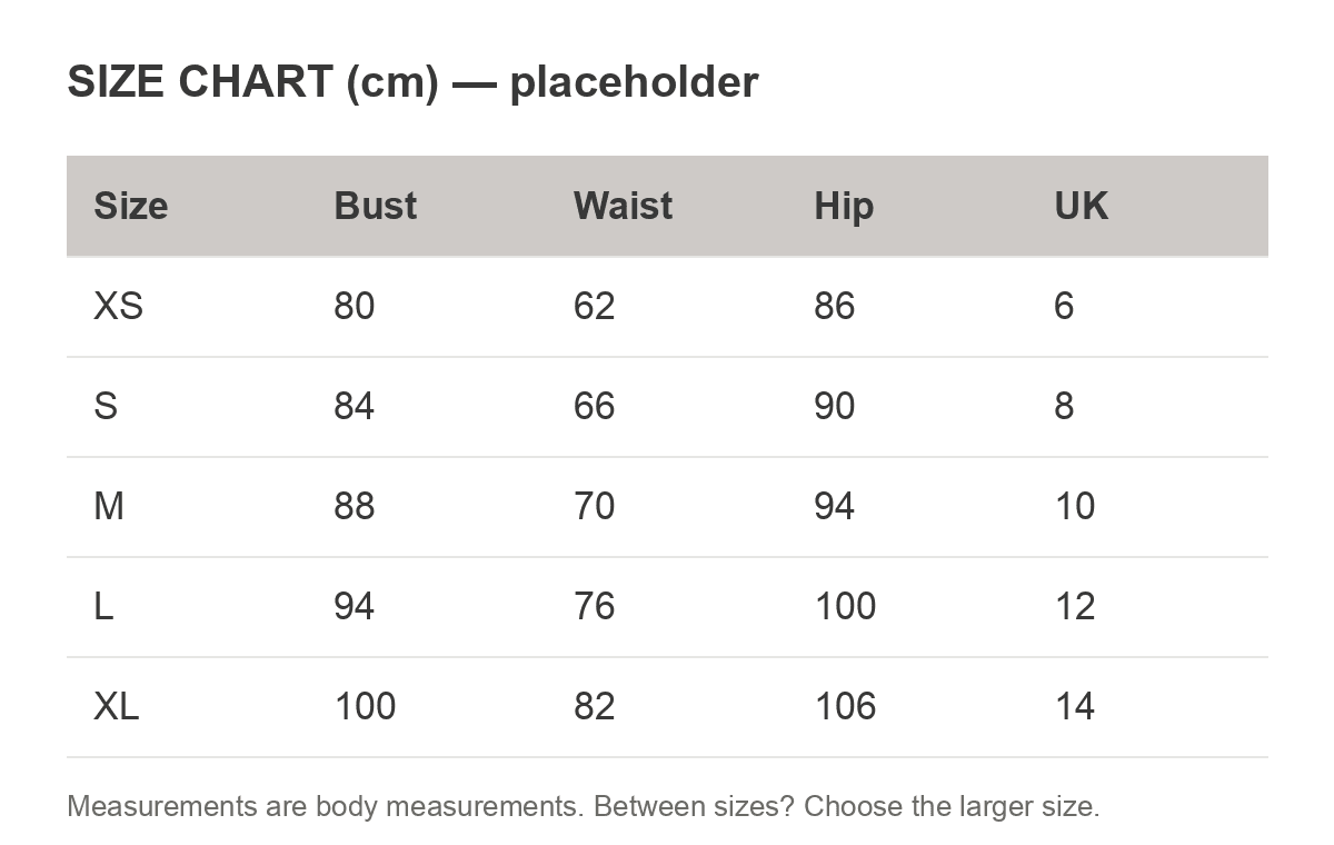 Size chart for MURPHE WING TOP